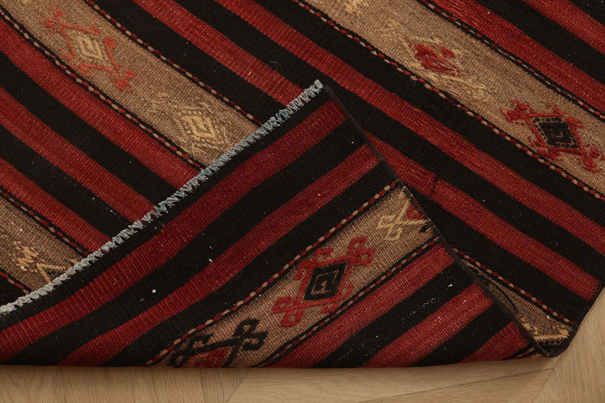 Vintage Malatya Turkish Kilim Runner Rug 3x12 ft — Red & Brown Geometric