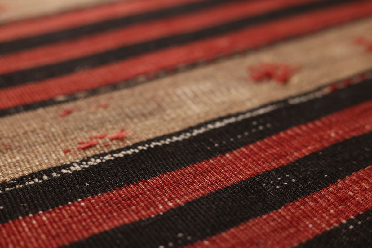 Vintage Malatya Turkish Kilim Runner Rug 3x12 ft — Red & Brown Geometric
