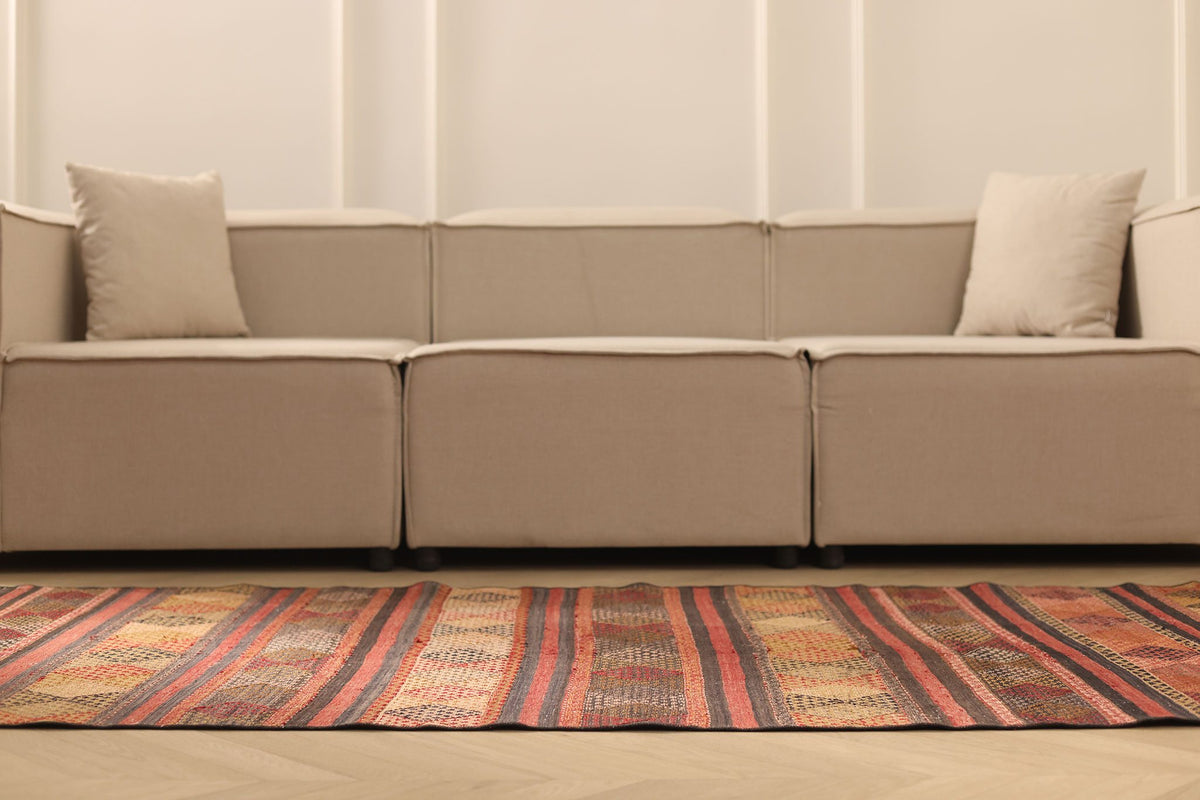 Vintage Malatya Turkish Kilim Runner Rug 3x13 ft — Brown & Red Geometric