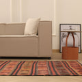 Vintage Malatya Turkish Kilim Runner Rug 3x13 ft — Brown & Red Geometric