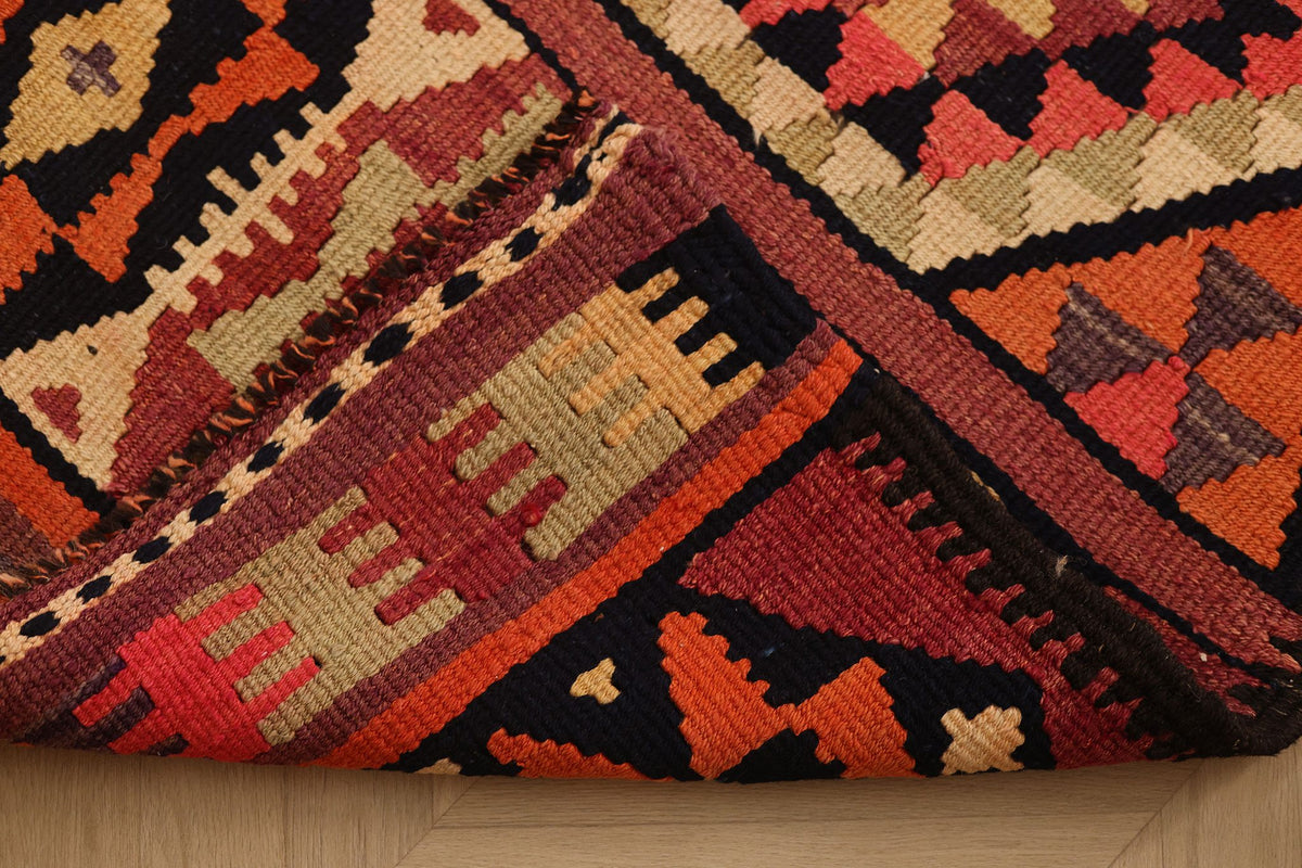 Vintage Southeastern Patchwork Runner Rug 3x12 ft — Red & Brown Geometric