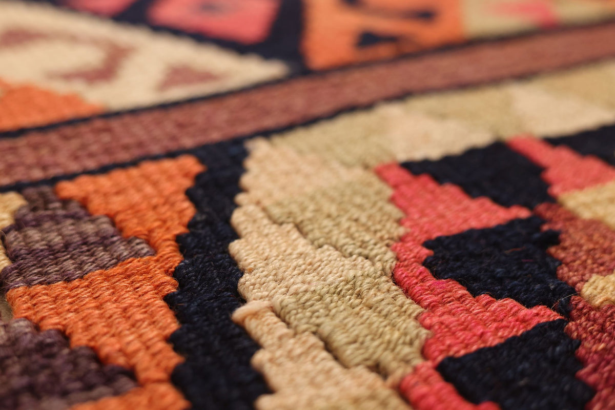 Vintage Southeastern Patchwork Runner Rug 3x12 ft — Red & Brown Geometric