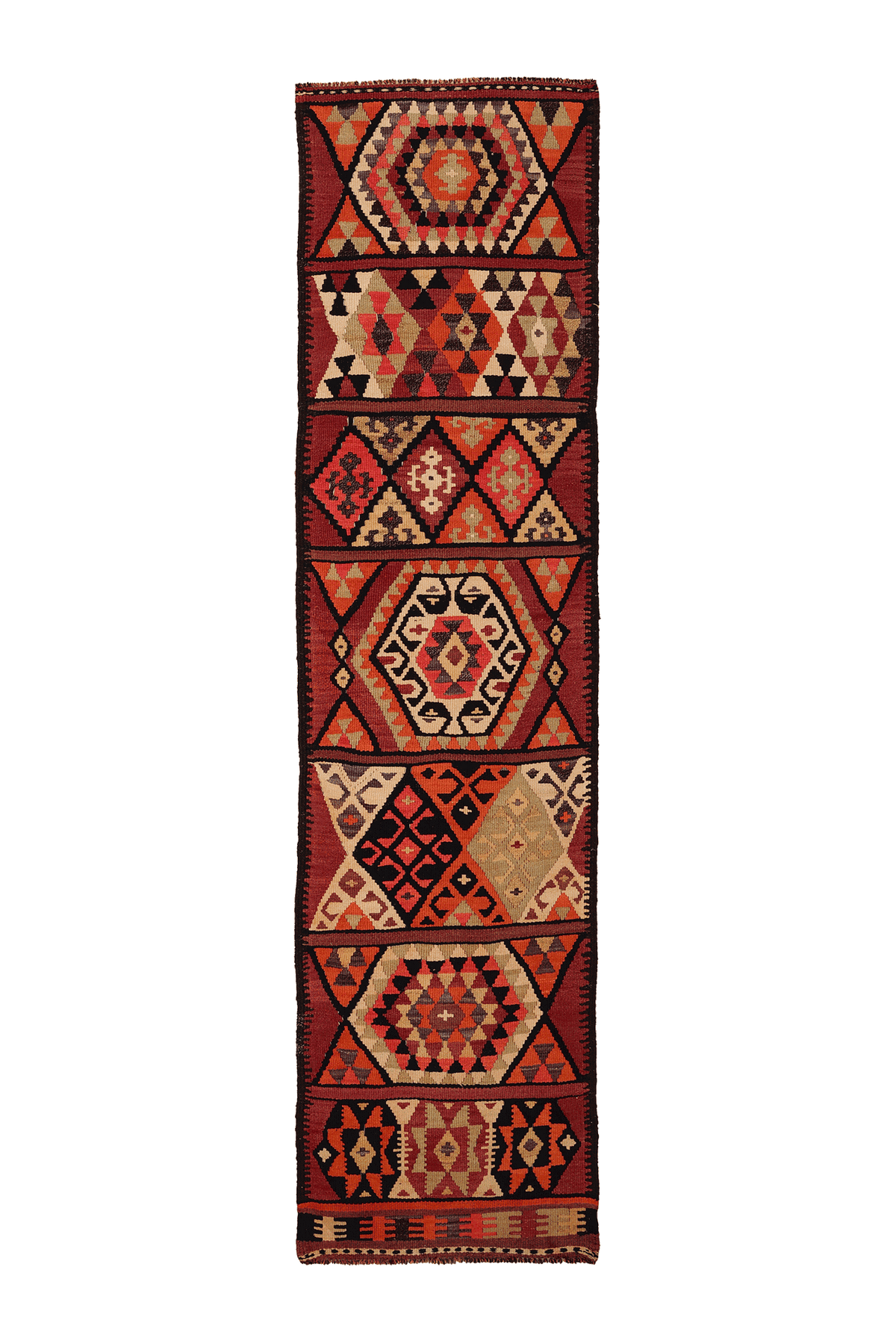 Vintage Southeastern Patchwork Runner Rug 3x12 ft — Red & Brown Geometric