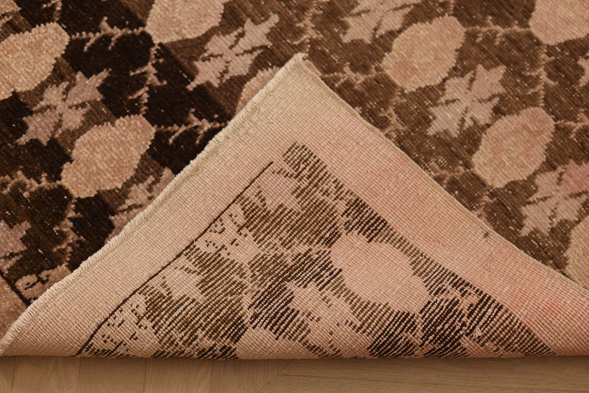 Vintage Sivas Turkish Area Rug 4x7 ft — Brown & Pink Geometric