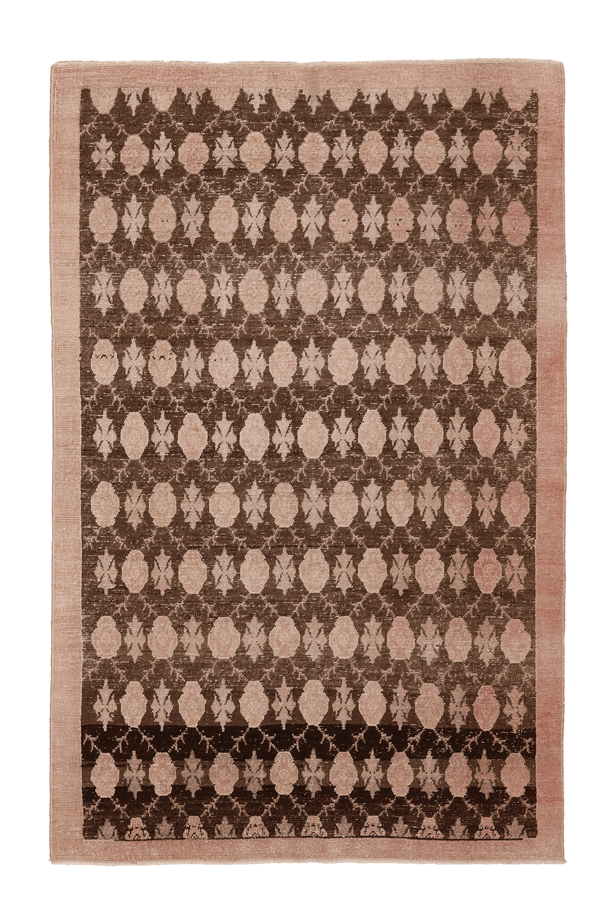 Vintage Sivas Turkish Area Rug 4x7 ft — Brown & Pink Geometric