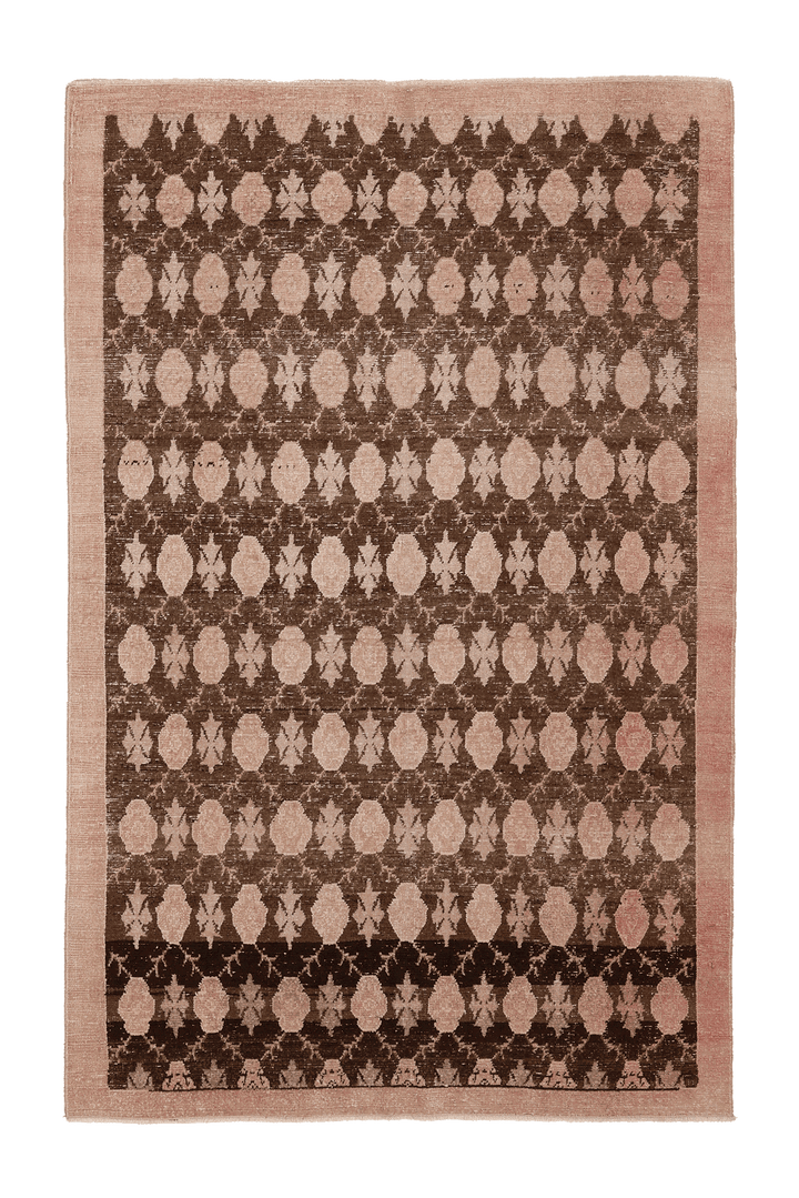 Vintage Sivas Turkish Area Rug 4x7 ft — Brown & Pink Geometric