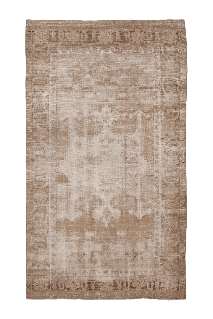 Vintage Nevşehir Turkish Area Rug 5x9 ft — Beige & Brown Floral