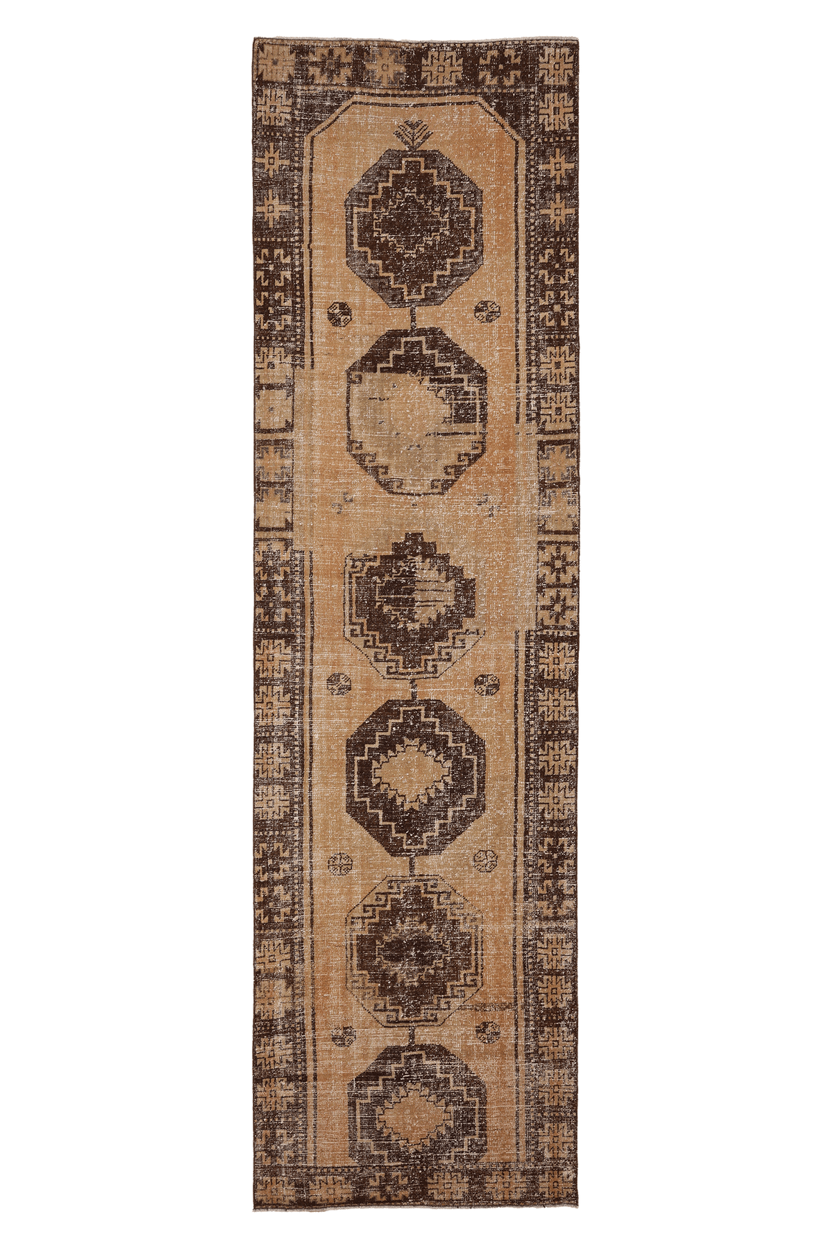 Vintage Malatya Turkish Runner Rug 3x13 ft — Beige & Brown Geometric (No. 62558)