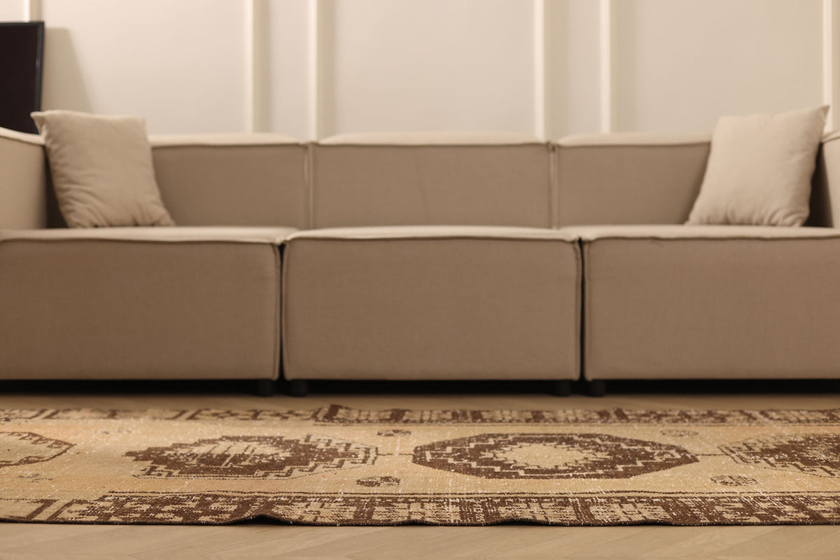 Vintage Malatya Turkish Runner Rug 3x13 ft — Beige & Brown Geometric (No. 62558)