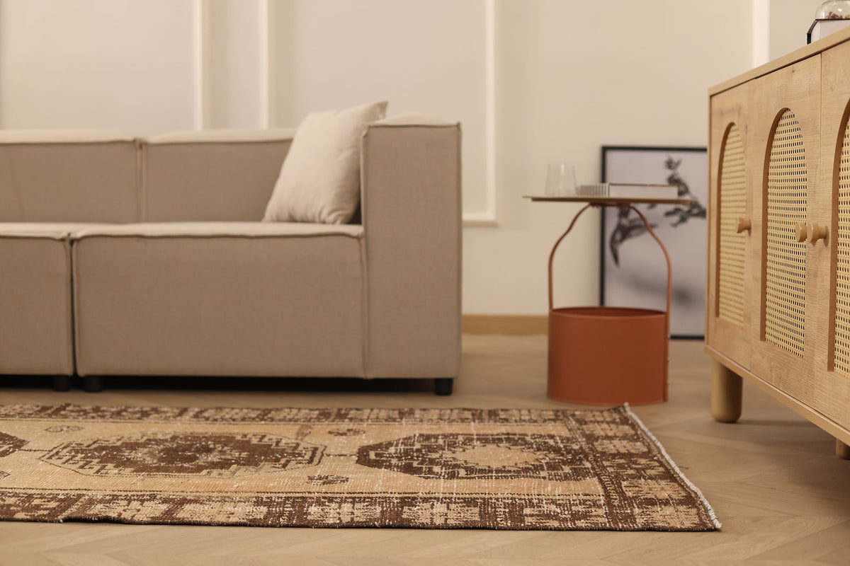 Vintage Malatya Turkish Runner Rug 3x13 ft — Beige & Brown Geometric (No. 62558)