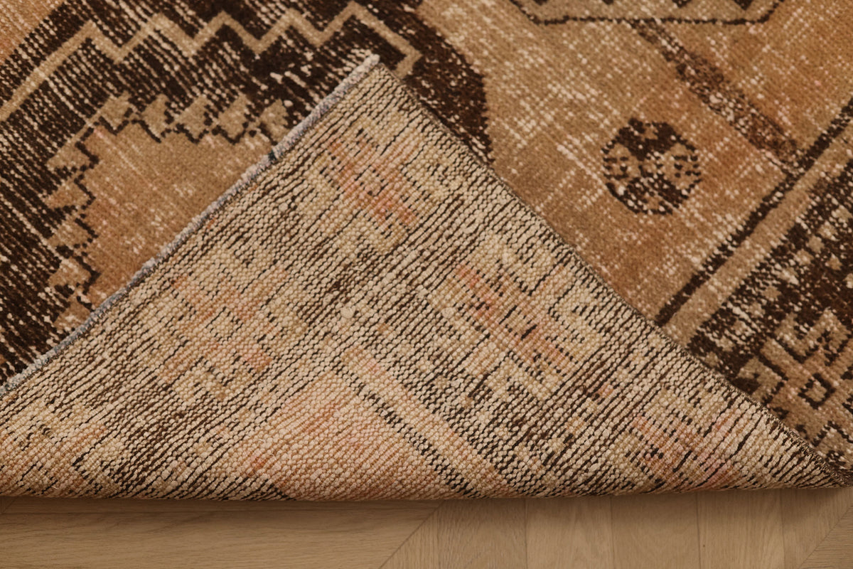 Vintage Malatya Turkish Runner Rug 3x13 ft — Beige & Brown Geometric (No. 62558)