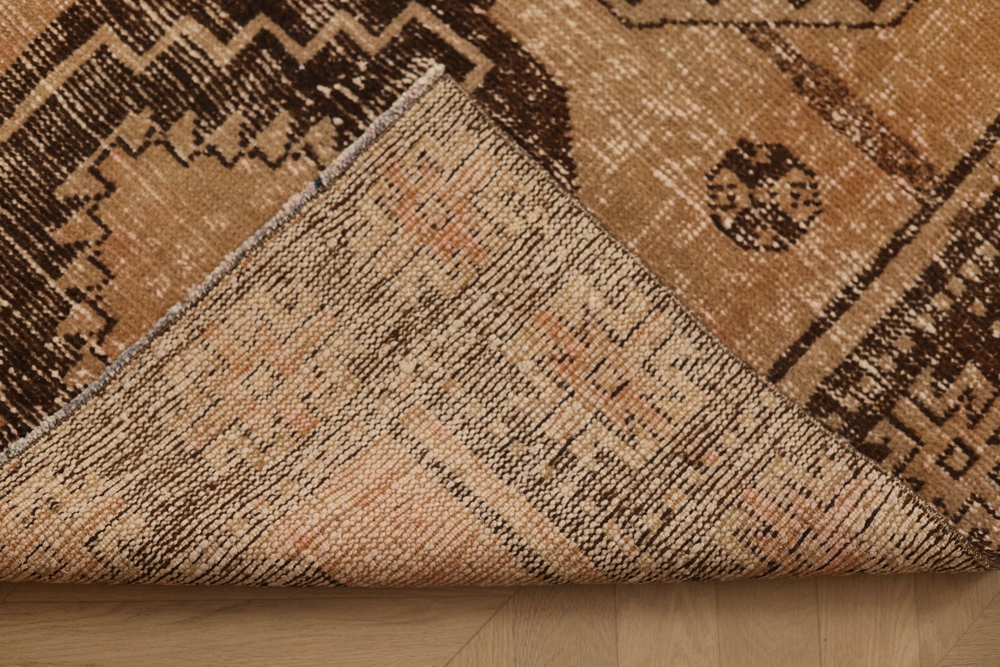 Vintage Malatya Turkish Runner Rug 3x13 ft — Beige & Brown Geometric (No. 62558)