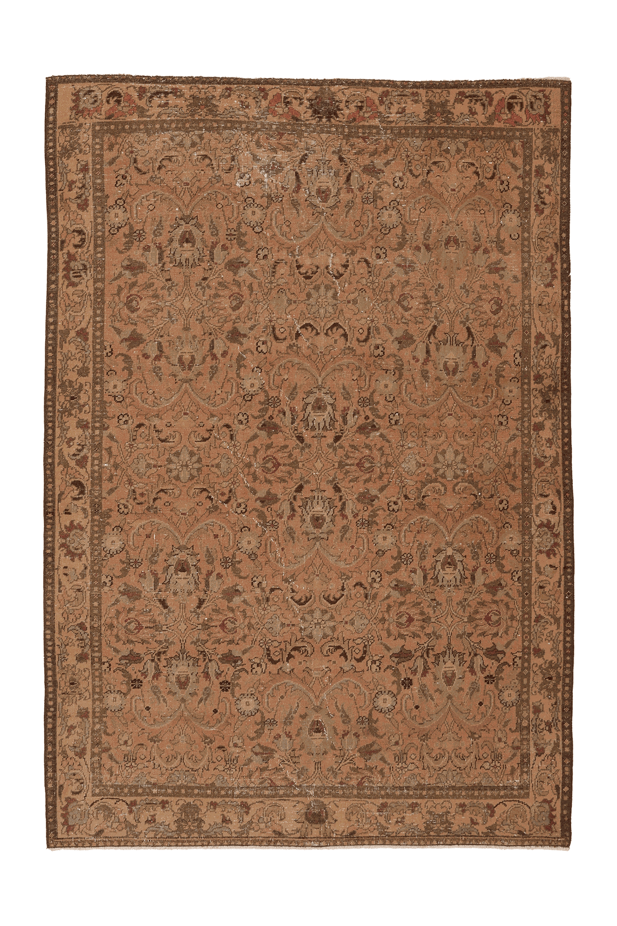 Vintage Southeastern Persian Style Area Rug 5x7 ft — Orange & Brown Floral