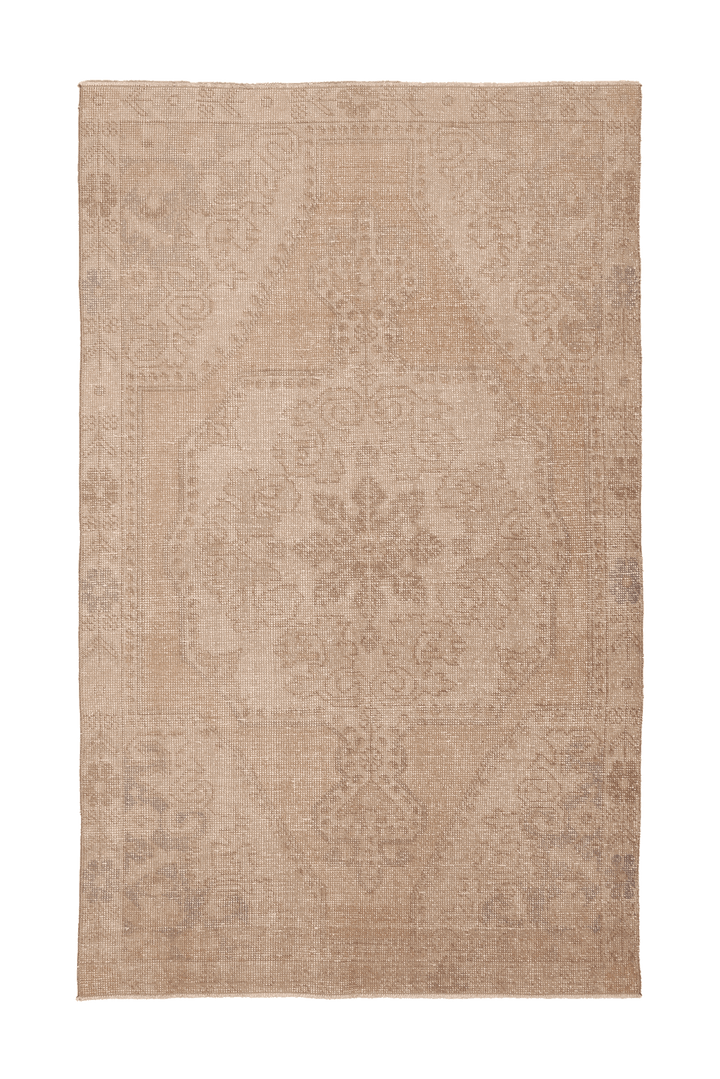 Vintage Nevşehir Turkish Area Rug 4x7 ft — Beige & Brown Floral