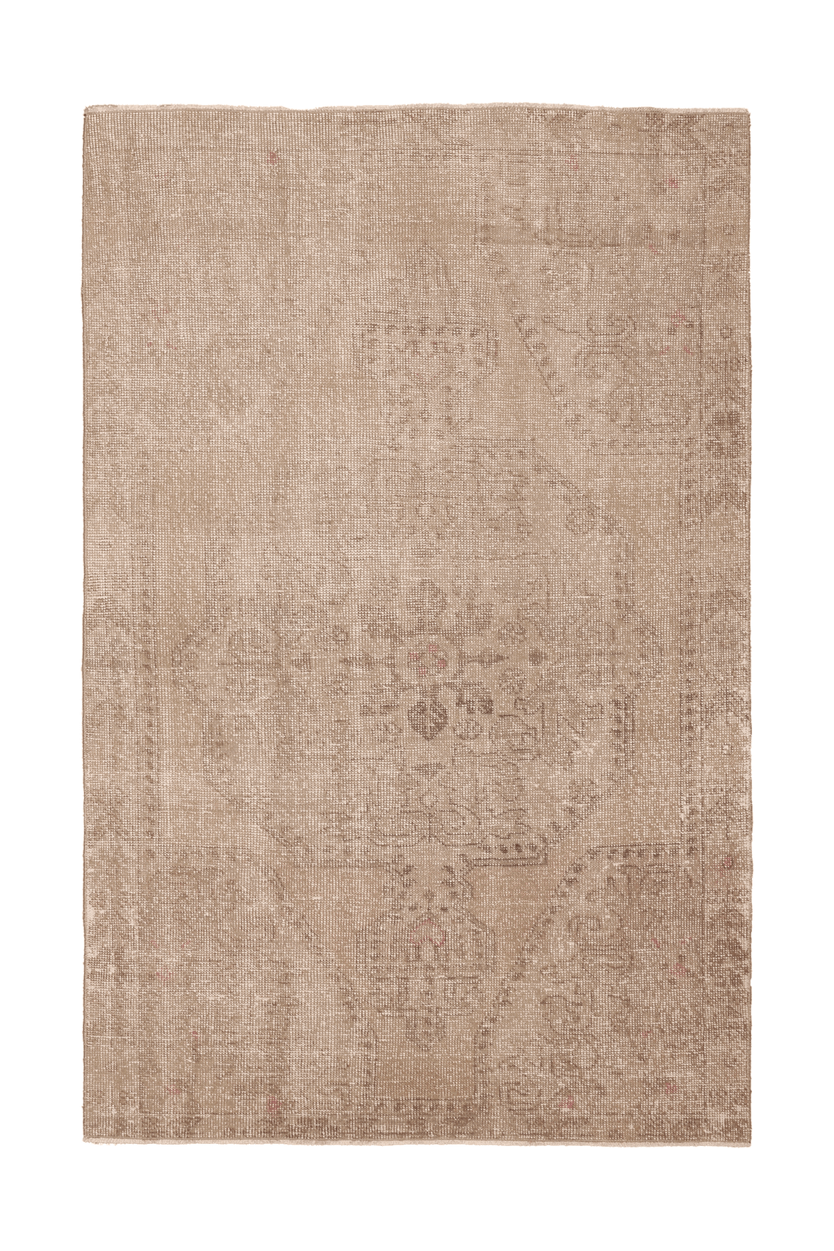 Vintage Nevşehir Turkish Area Rug 4x7 ft — Beige & Brown Floral