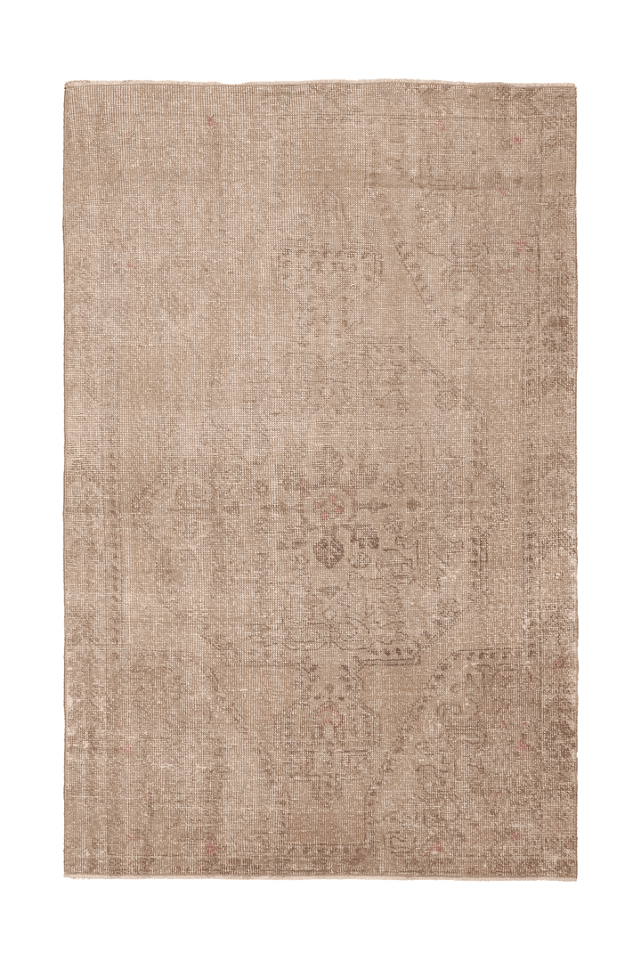 Vintage Nevşehir Turkish Area Rug 4x7 ft — Beige & Brown Floral