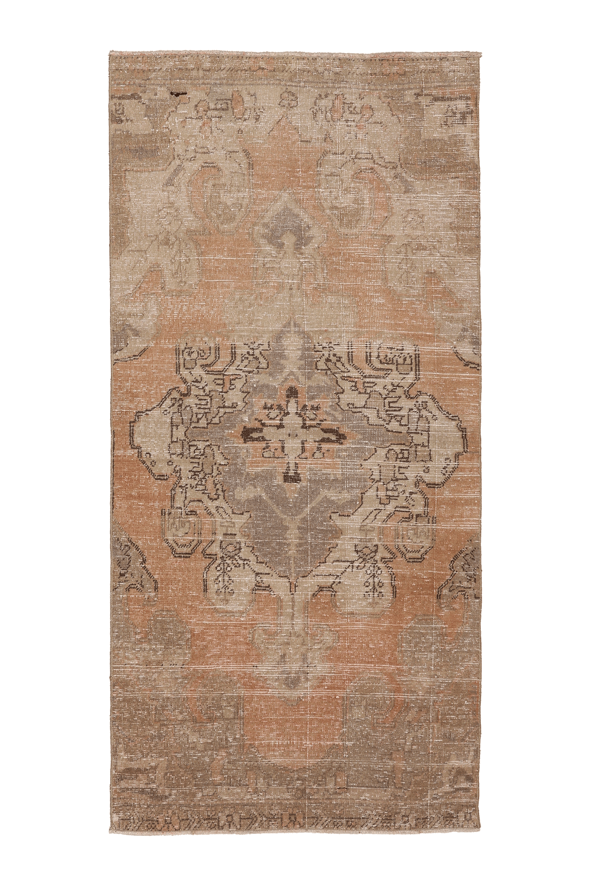 Vintage Nevşehir Turkish Runner Rug 3x7 ft — Orange & Beige Distressed