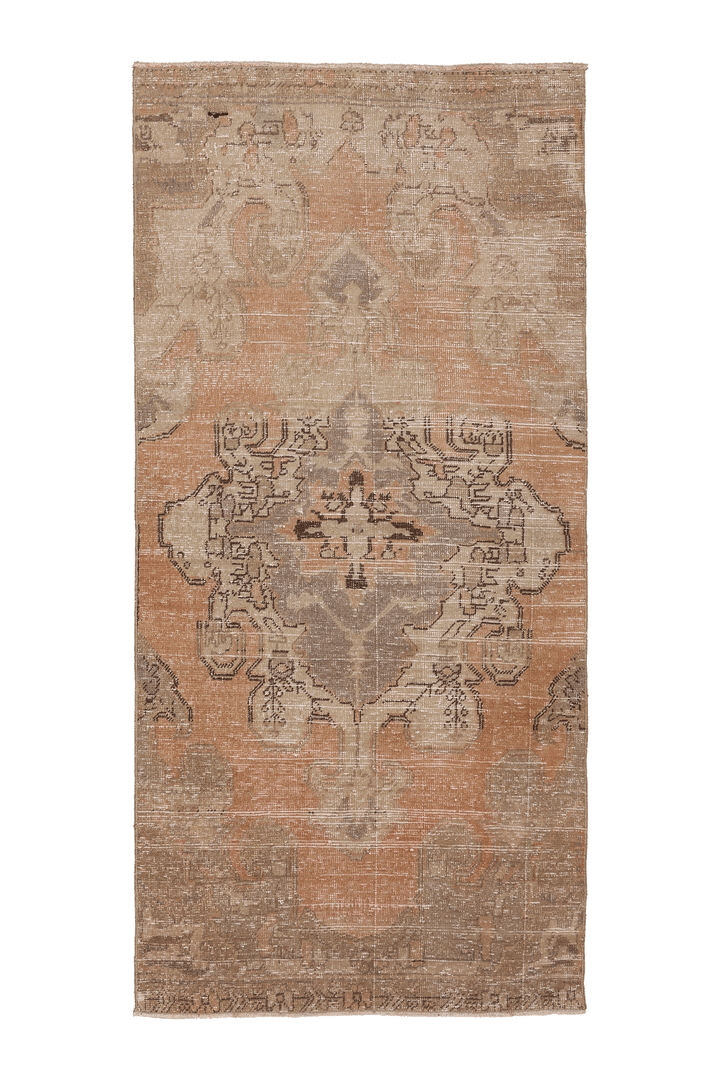 Vintage Nevşehir Turkish Runner Rug 3x7 ft — Orange & Beige Distressed