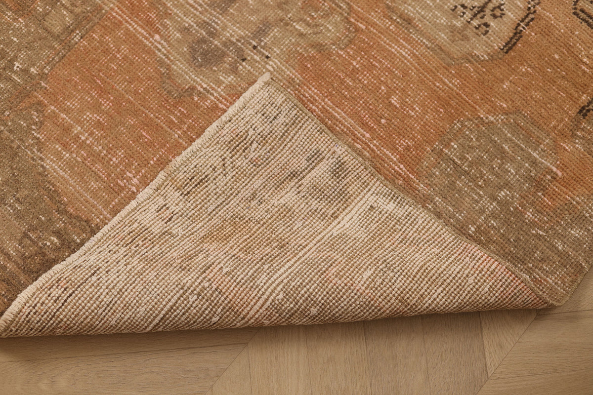 Vintage Nevşehir Turkish Runner Rug 3x7 ft — Orange & Beige Distressed