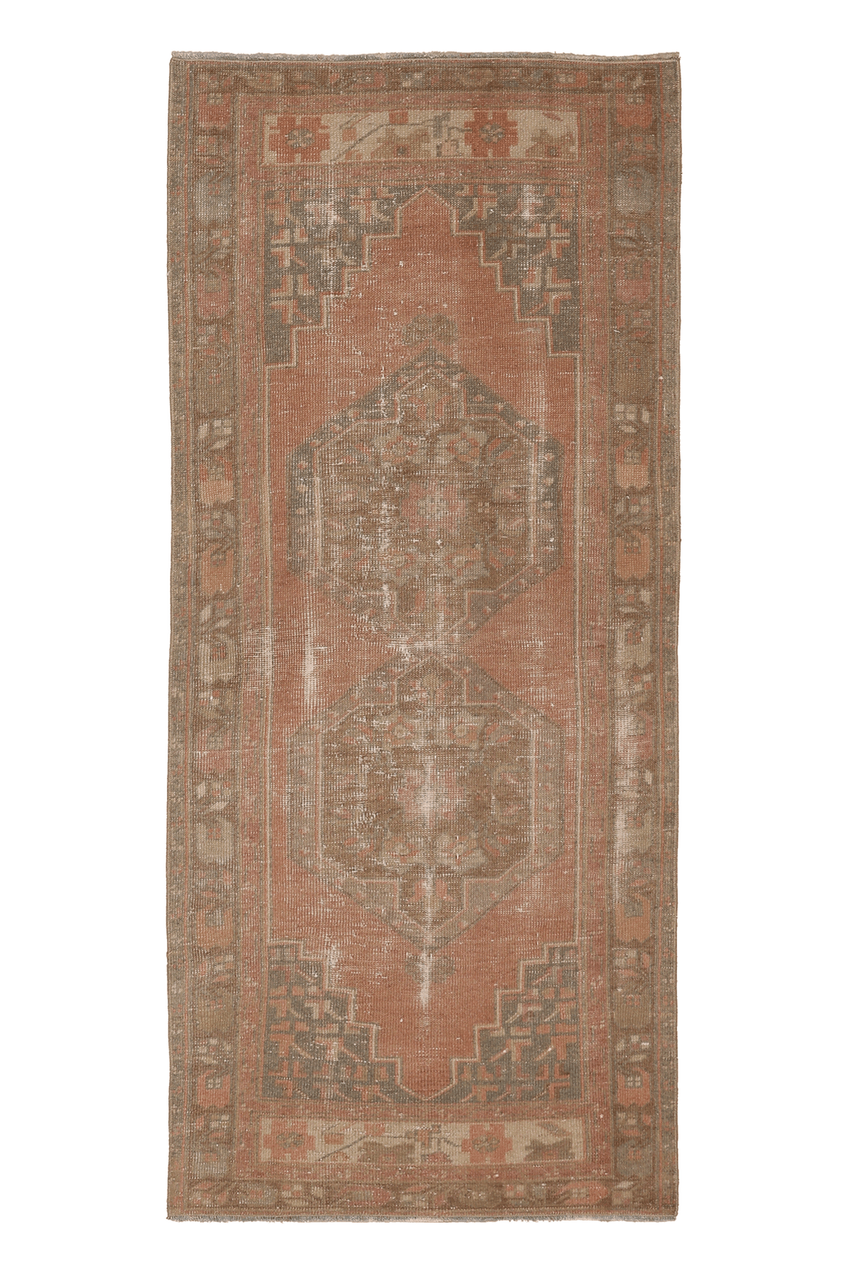 Vintage Nevşehir Turkish Runner Rug 2x6 ft — Brown & Beige Geometric