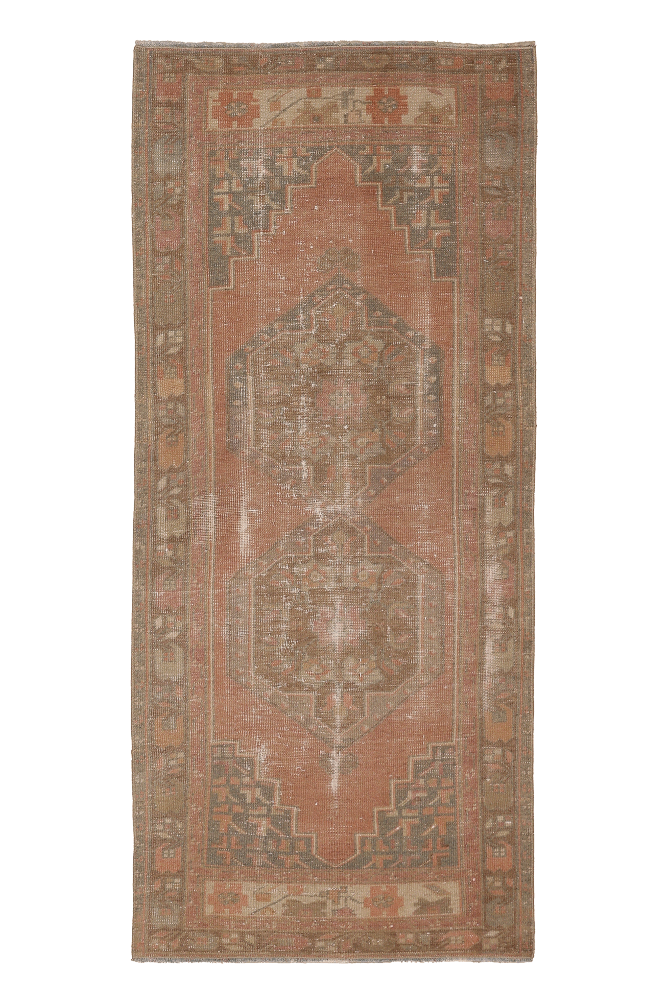 Vintage Nevşehir Turkish Runner Rug 2x6 ft — Brown & Beige Geometric