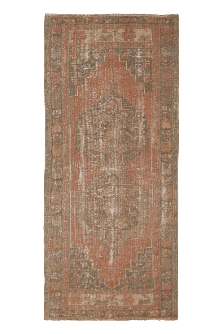 Vintage Nevşehir Turkish Runner Rug 2x6 ft — Brown & Beige Geometric