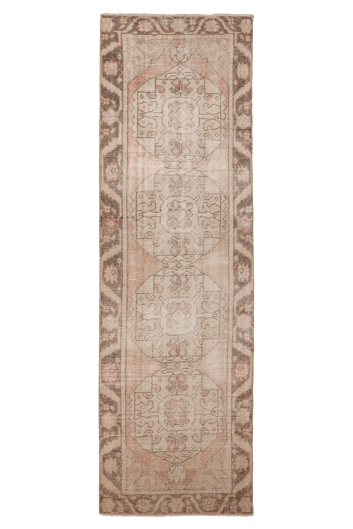 Vintage Niğde Turkish Runner Rug 2x9 ft — Beige & Brown Floral