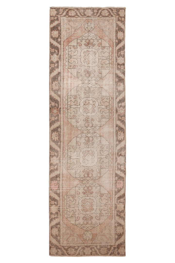 Vintage Niğde Turkish Runner Rug 2x9 ft — Beige & Brown Floral