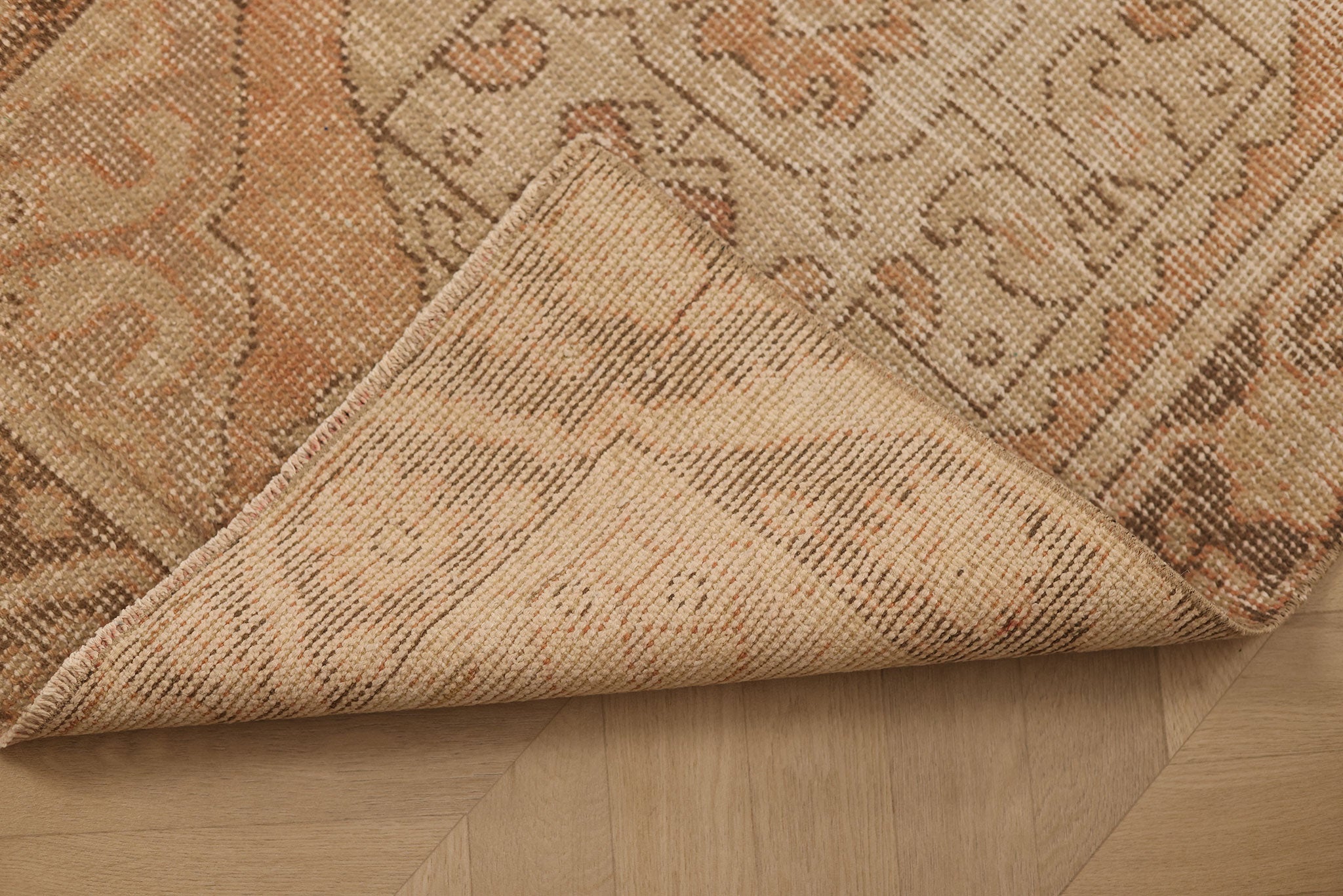 Vintage Niğde Turkish Runner Rug 2x9 ft — Beige & Brown Floral