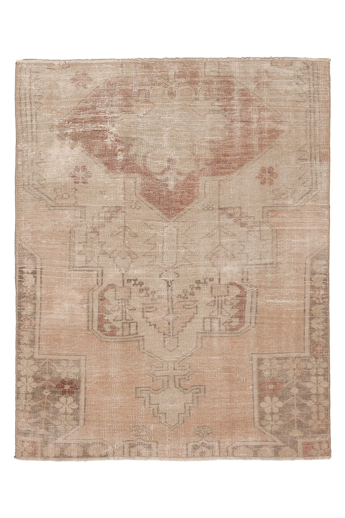 Vintage Nevşehir Turkish Area Rug 3x4 ft — Beige & Brown Distressed
