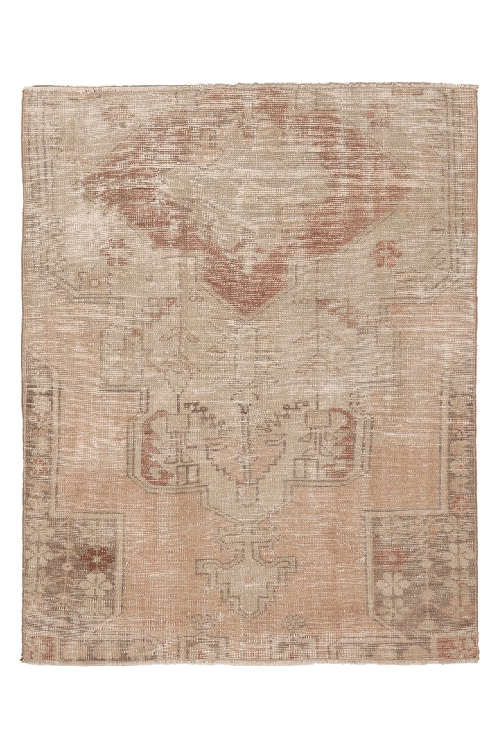 Vintage Nevşehir Turkish Area Rug 3x4 ft — Beige & Brown Distressed