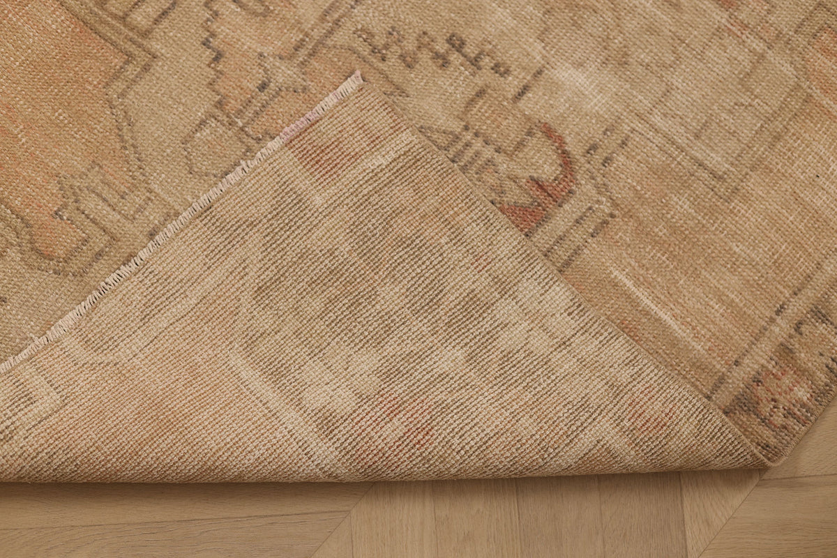 Vintage Nevşehir Turkish Area Rug 3x4 ft — Beige & Brown Distressed