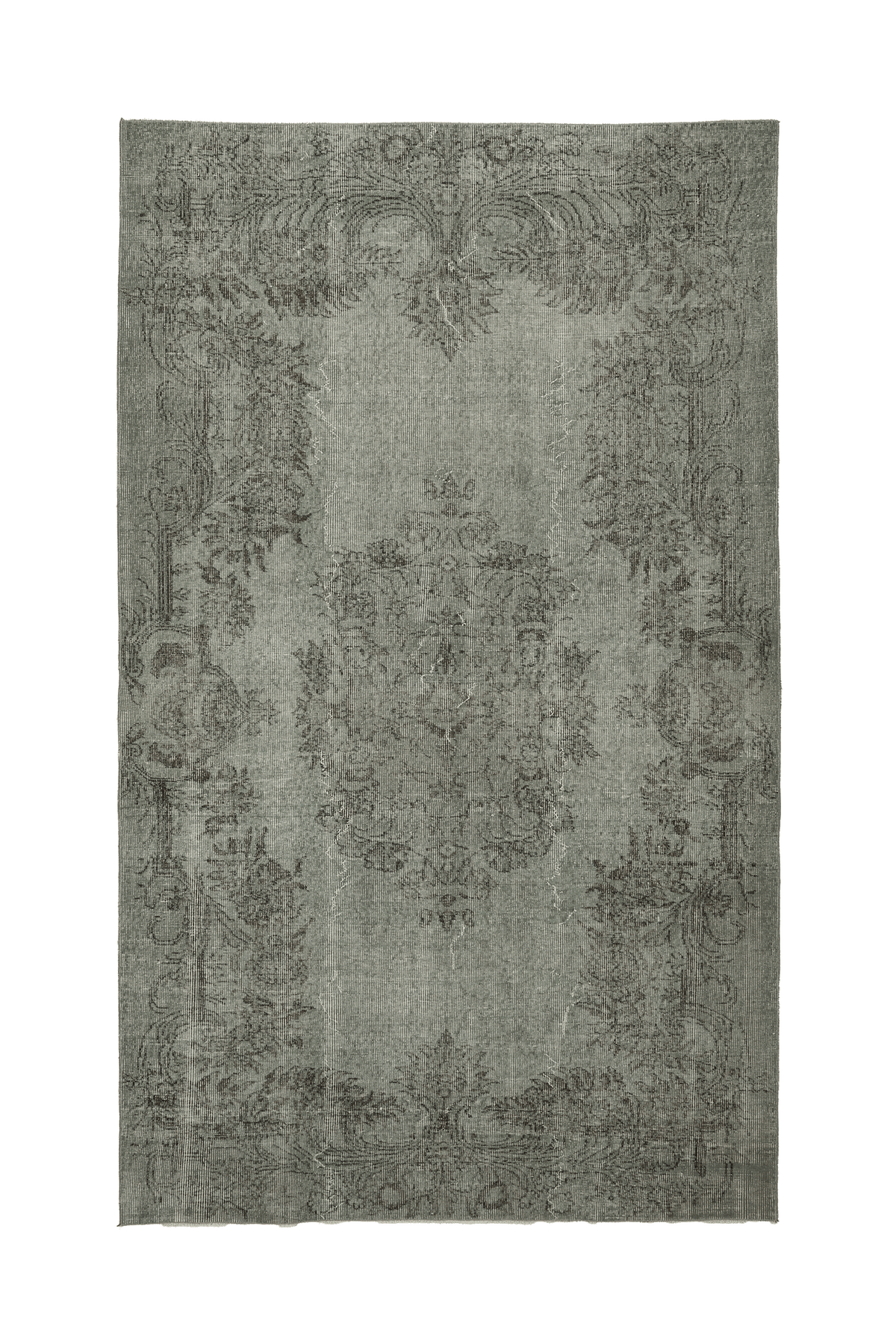 Vintage Isparta Turkish Area Rug 5x9 ft — Green & Gray Floral