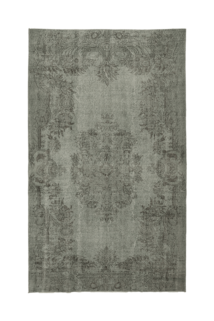 Vintage Isparta Turkish Area Rug 5x9 ft — Green & Gray Floral