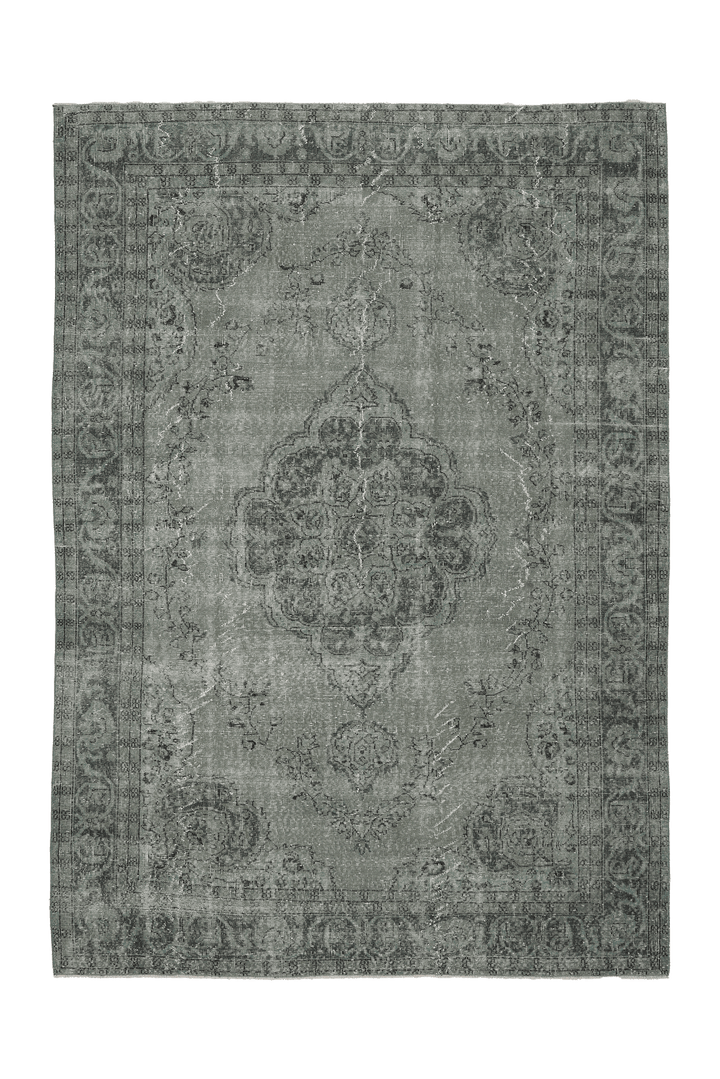 Vintage Isparta Turkish Area Rug 7x10 ft — Gray & Green Floral