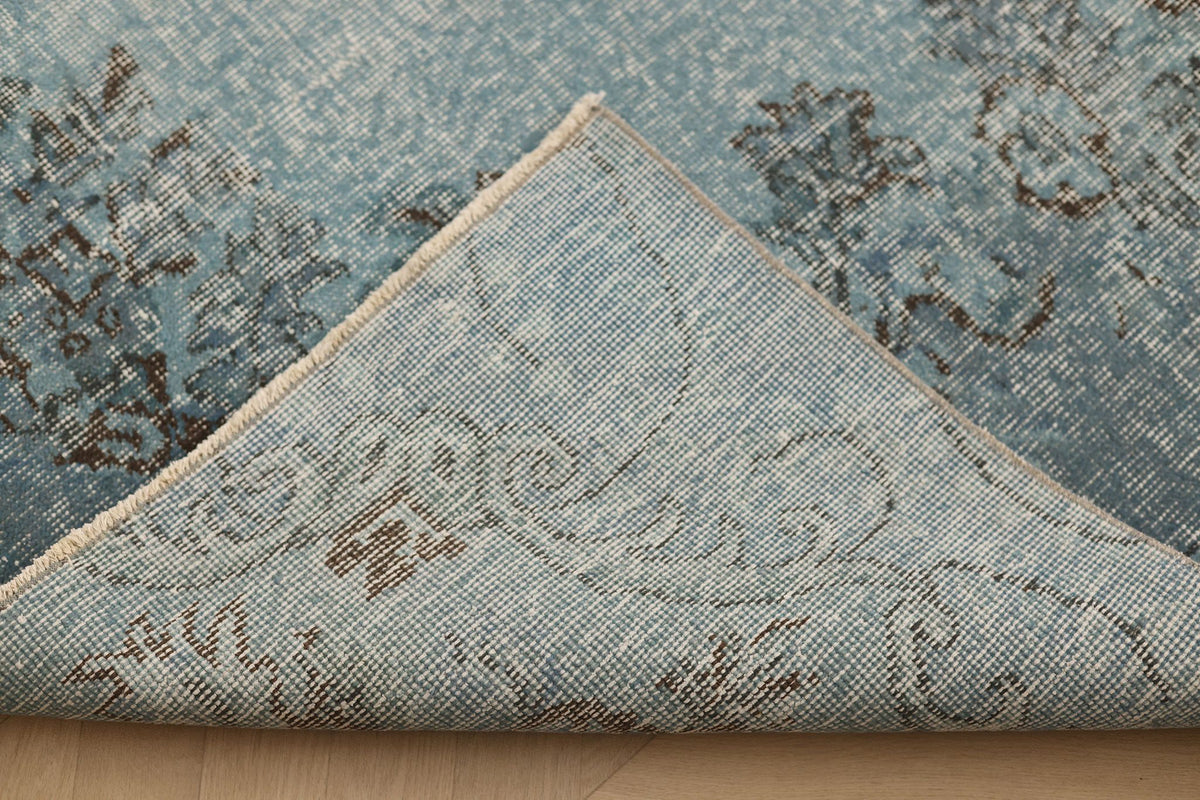 Vintage Isparta Turkish Area Rug 7x9 ft — Blue & Gray Overdyed