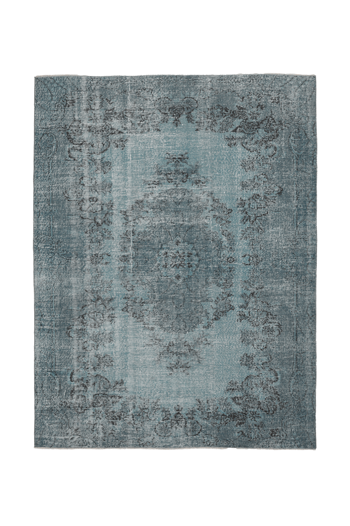 Vintage Isparta Turkish Area Rug 7x9 ft — Blue & Gray Overdyed