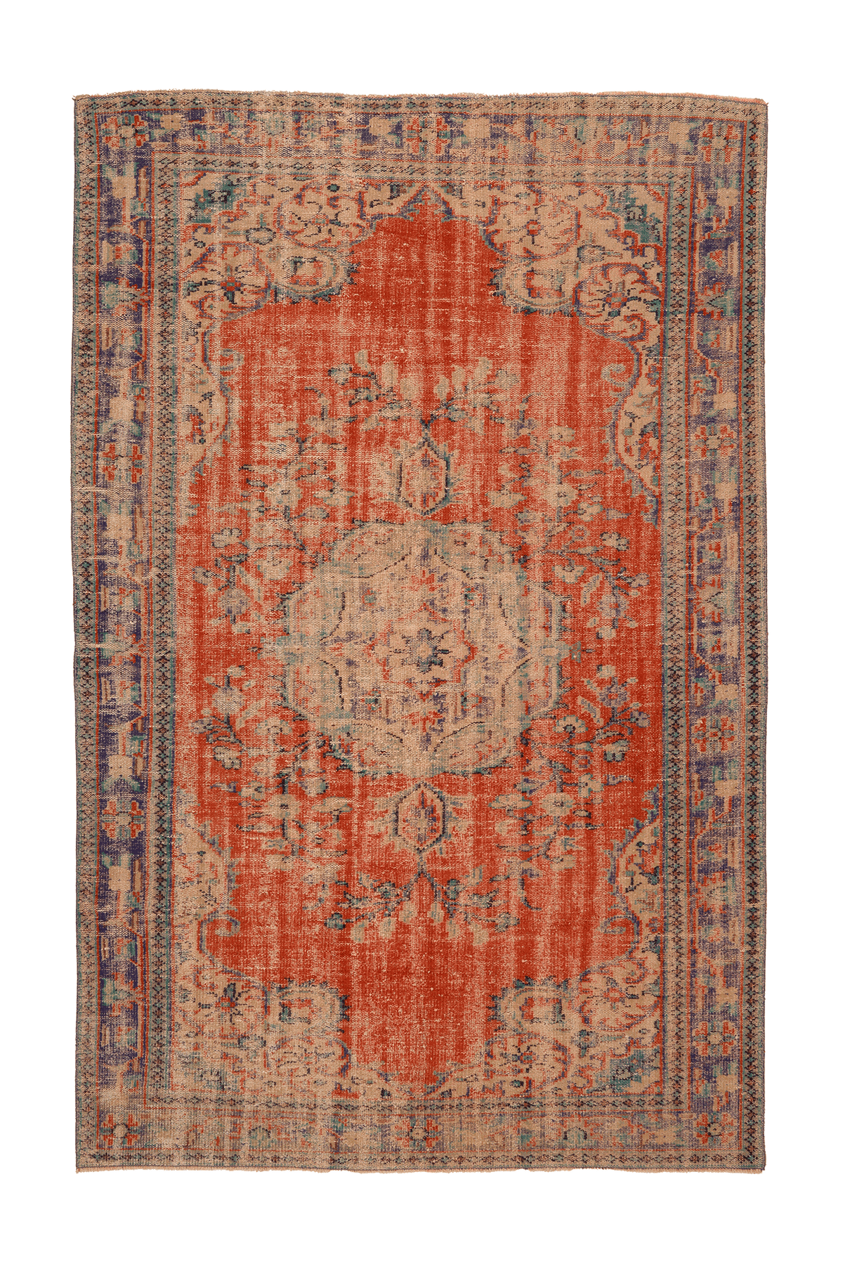 Vintage Manisa Turkish Area Rug 6x10 ft — Red & Beige Floral