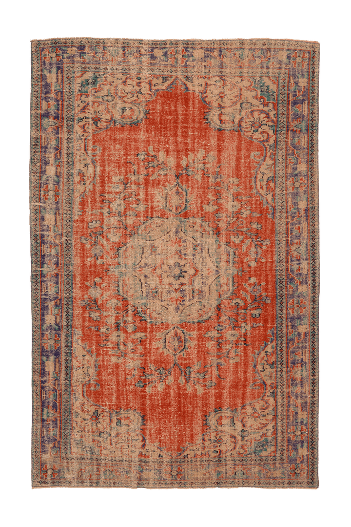 Vintage Manisa Turkish Area Rug 6x10 ft — Red & Beige Floral