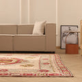 Vintage Niğde Turkish Area Rug 7x9 ft — Beige & Red Geometric