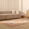 Vintage Uşak Turkish Area Rug 6x8 ft — Orange & Beige Geometric