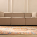 Vintage Uşak Turkish Area Rug 6x8 ft — Orange & Beige Geometric