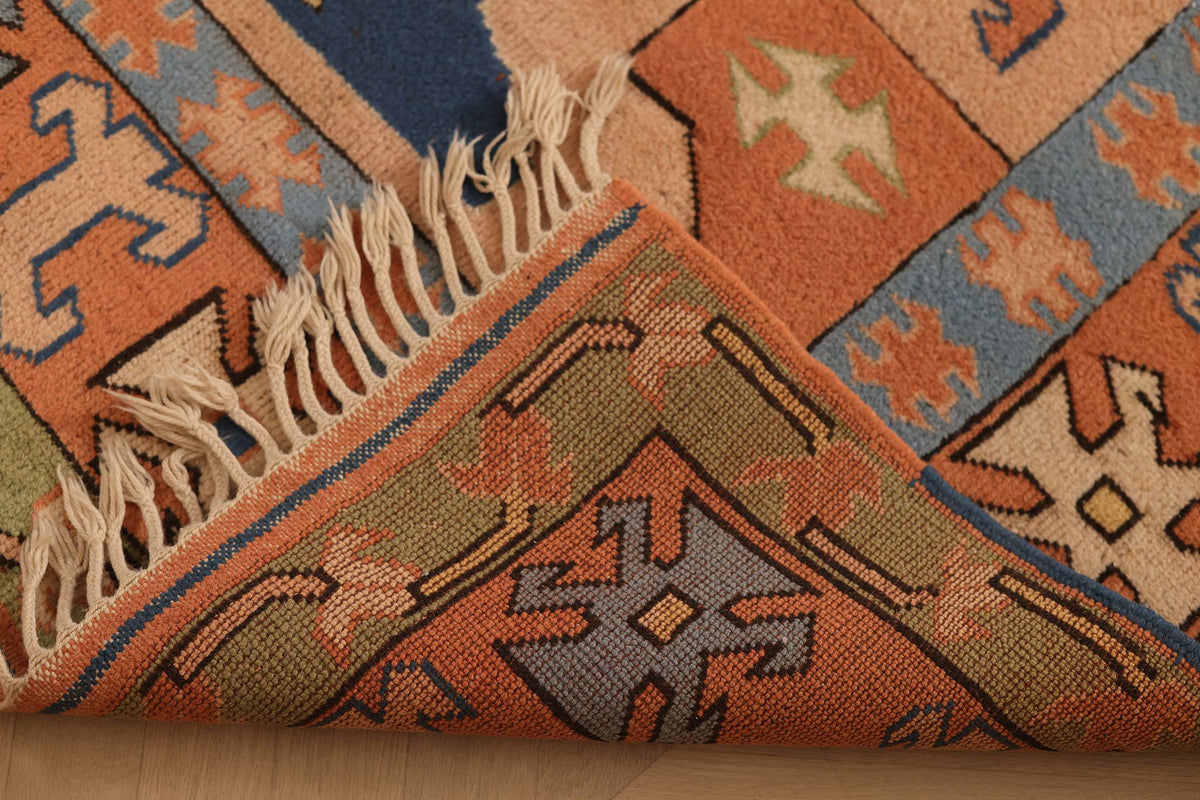 Vintage Uşak Turkish Area Rug 6x8 ft — Orange & Beige Geometric