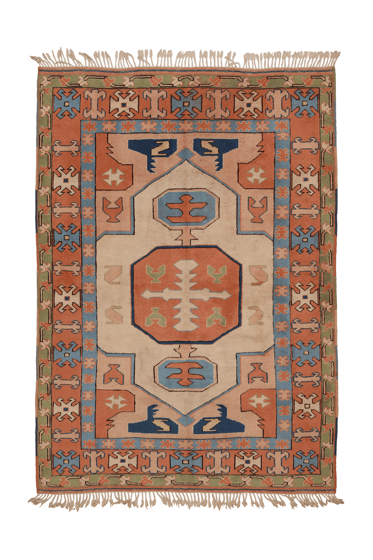 Vintage Uşak Turkish Area Rug 6x8 ft — Orange & Beige Geometric