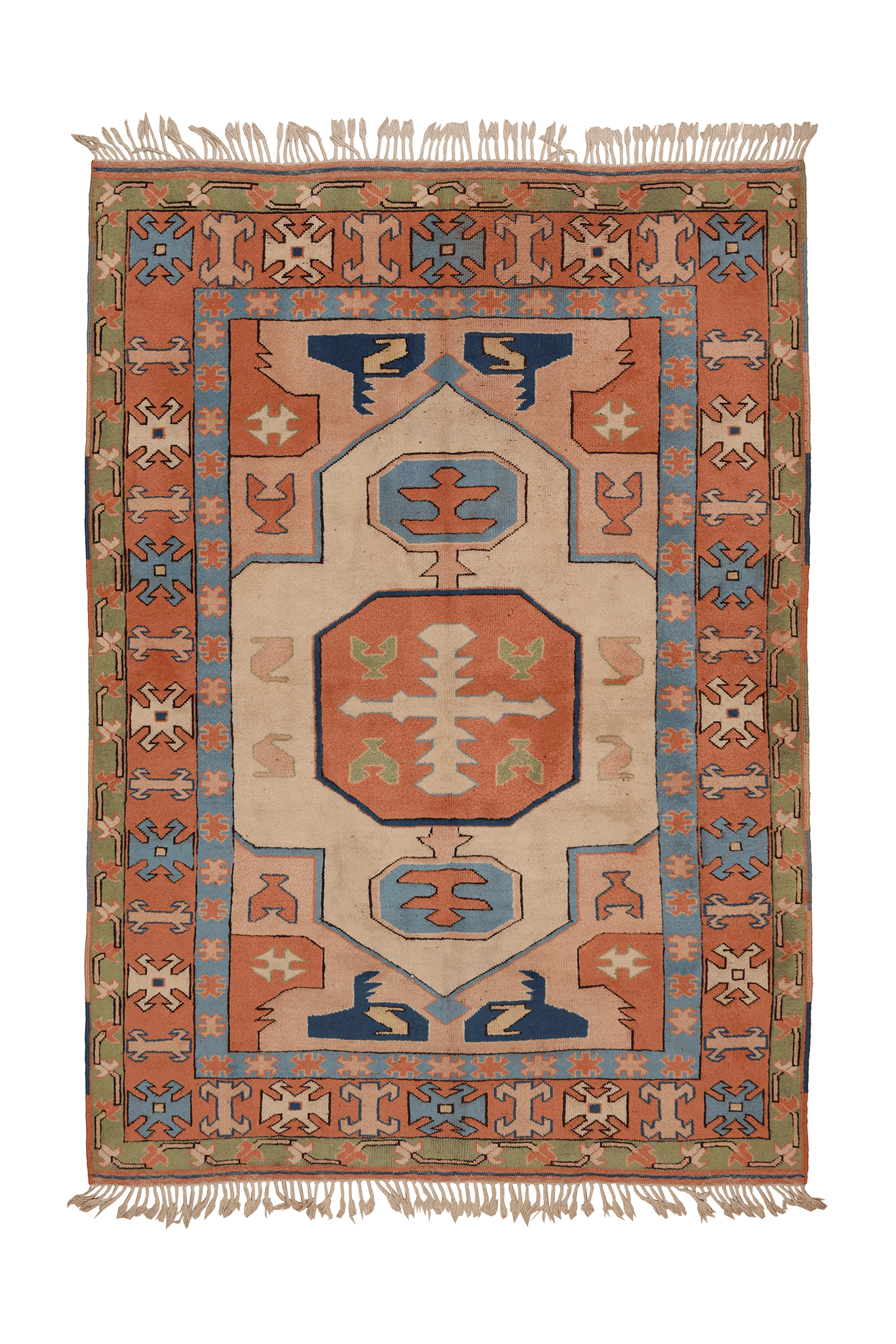 Vintage Uşak Turkish Area Rug 6x8 ft — Orange & Beige Geometric