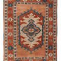 Vintage Muğla Turkish Area Rug 3x5 ft — Orange & Blue Geometric