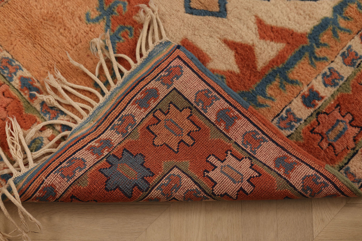 Vintage Muğla Turkish Area Rug 3x5 ft — Orange & Blue Geometric