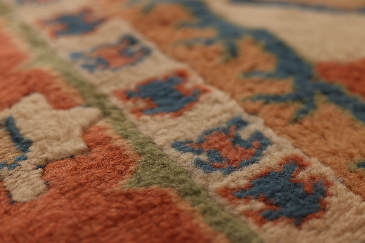 Vintage Muğla Turkish Area Rug 3x5 ft — Orange & Blue Geometric