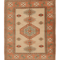 Vintage Uşak Turkish Area Rug 6x7 ft — Beige & Orange Geometric