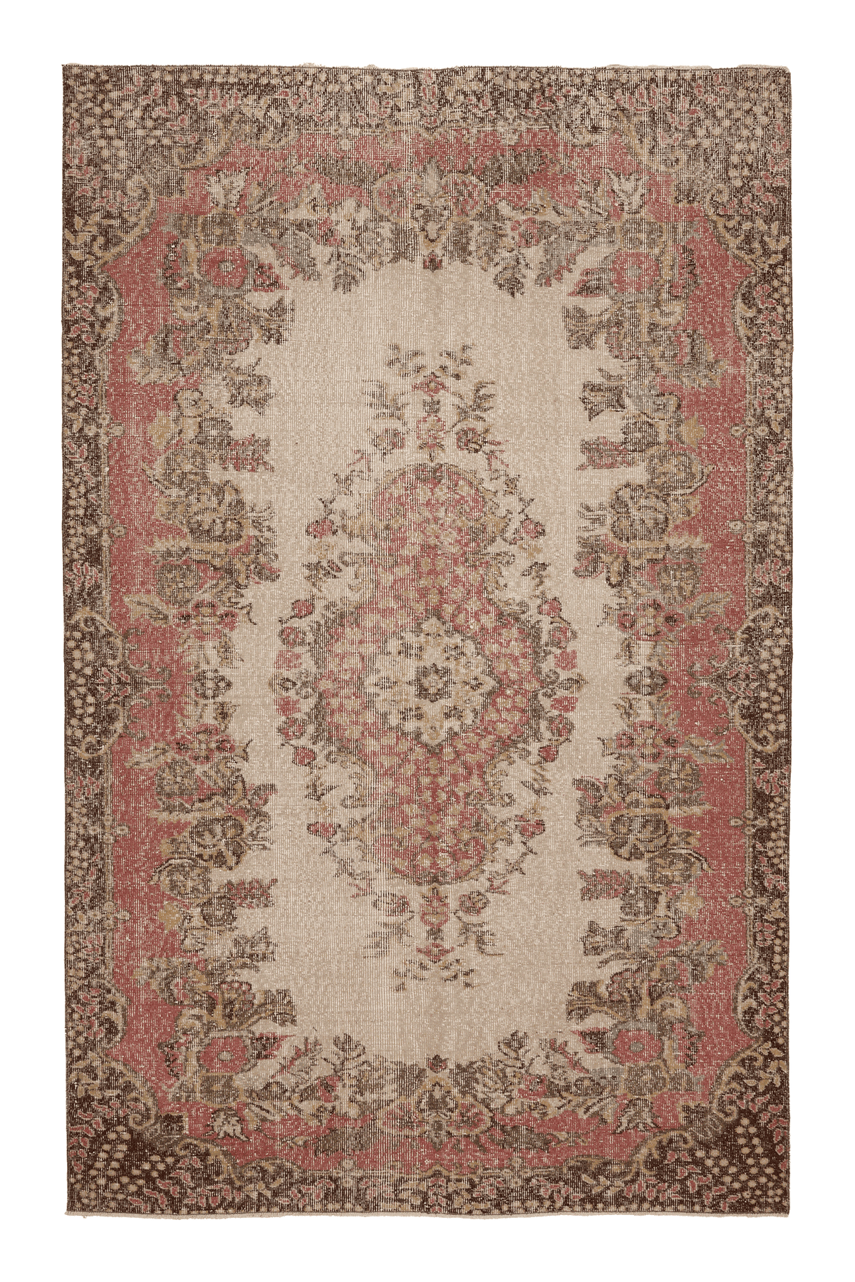 Vintage Isparta Turkish Area Rug 6x10 ft — Beige & Red Floral
